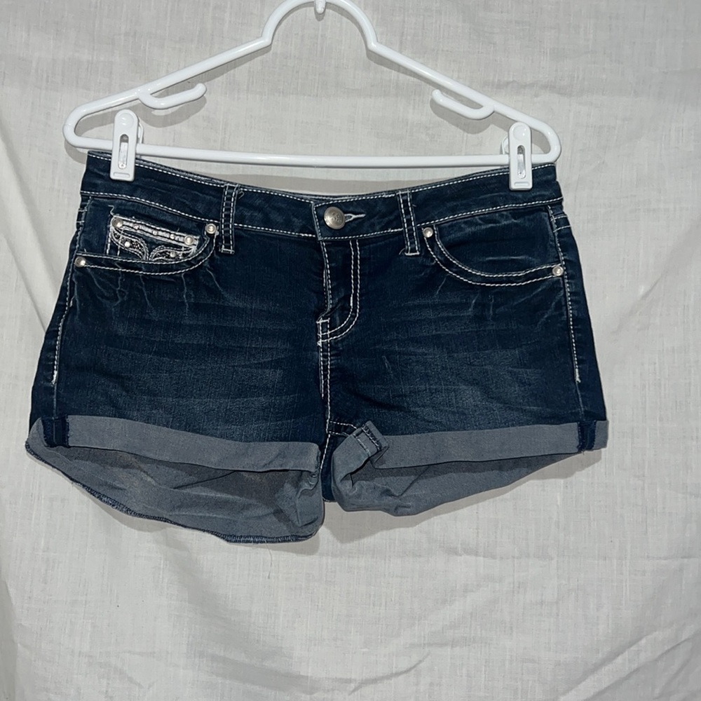 teen size 9, darkwash jeen shorts